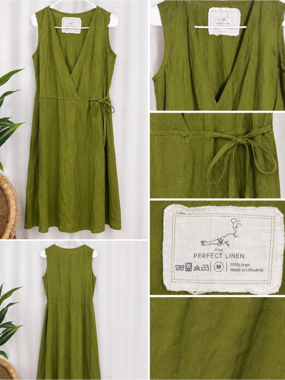 notPERFECTLINEN Green Sleeveless Linen Wrap Dress